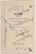 THE AUSTRALIANS IN ENGLAND 1938: An official Orient Line "AUSTRALIAN XI ENGLISH TOUR 1938" itinerary booklet with original pen signatures of 16 in the Australian touring party (McCormick has not signed); together with a menu card for a luncheon on 30th Ma - 5