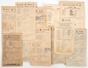 A collection of printed score cards , mostly completed in manuscript; including Lord's "England v Australia" (a Red Cross benefit one-day match) 29 May 1944; Lord's "England v Australia" (a Red Cross and RAAF Charities two-day matches) May and July 1945; August 1945 Lord's "England v Dominions" (King George's Fund for Sailors, Australian Service Charities and New Zealand Sports Fund); August 1946 Surrey "England v India"; June 1947 Lord's England v South Africa; 1952 Lord's Middlesex v Inida;