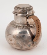 An antique English sterling silver bachelor's pot with rattan handle, made by Charles Stuart Harris of London, circa 1889, 13cm high, 382 grams total - 2