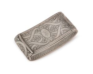 A Georgian sterling silver snuff box with engraved decoration, by Cocks & Bettridge of Birmingham, circa 1809, 6.5cm wide, 38 grams
