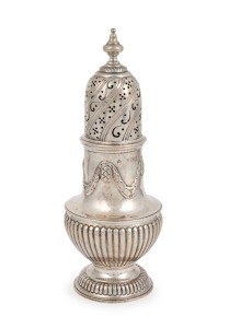 An antique English sterling silver sugar caster, made in London, circa 1896, 22.5cm high, 302 grams