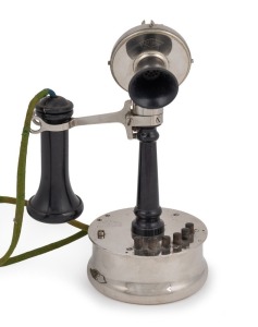 DEVEU&nbsp;vintage American candlestick telephone with bakelite fittings on nickel plated base, early&nbsp;20th century, 29cm high