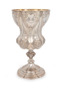 An impressive antique English sterling silver oversize chalice, made in London, circa 1857, 30cm high, 978 grams&nbsp;