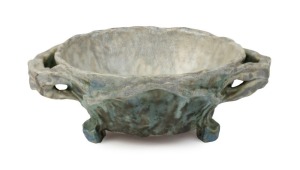 JOLLIFF hand-made pottery vase with applied branch handles and decoration, incised "Jolliff, Hand Built, 1952", 8cm high, 23cm wide
