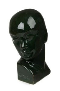 GUSTAV PILLIG green glazed ceramic bust of a lady, incised "G. Pillig", 17cm high