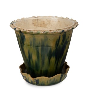 McHUGH colonial pottery vessel with mottled green and blue glaze 19th century, 14cm high x 16cm wide
