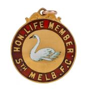 THE 1933 SOUTH MELBOURNE PREMIERSHIP MEDAL PRESENTED TO HEC. McKAY Having&nbsp;debuted for the Swans in 1926 and won their Best & Fairest Award the following season, Hector Alexander McKay played at fullback in the club's 1933 Grand Final win. This lot compris - 3