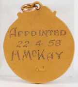 THE 1933 SOUTH MELBOURNE PREMIERSHIP MEDAL PRESENTED TO HEC. McKAY Having&nbsp;debuted for the Swans in 1926 and won their Best & Fairest Award the following season, Hector Alexander McKay played at fullback in the club's 1933 Grand Final win. This lot compris - 4