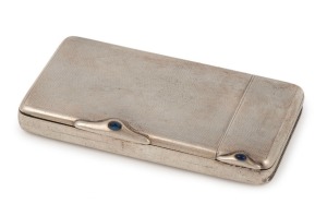 An antique Continental silver cigarette case with vesta compartment and cabochon sapphire clasps, circa 1900, 9.5cm wide, 119 grams