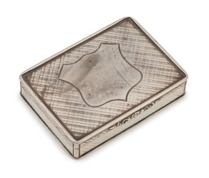NATHANIEL MILLS antique English sterling silver snuff box, made in Birmingham, circa 1844, 8.5cm wide, 134 grams