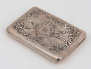 An antique sterling silver lady's pocket note case with repousse decoration&nbsp;and engraved crown, interior fitted with brown leather compartments and ivory note pad, housed in original plush fitted leather case, circa 1900,10.5cm wide, 144 grams - 2