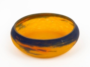 MULLER FRES French art glass bowl in blue and orange, acid etched mark "Muller Fres,&nbsp;Luneville", 7cm high, 22cm diameter