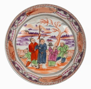 An antique English porcelain bowl with Chinese style decoration, 18th century, ​​​​​​​13.5cm diameter