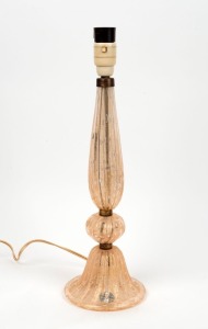 A Murano glass table lamp base with gold foil inclusions, mid 20th century, remains of paper label, 45cm high overall