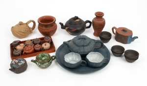 Assorted Chinese Yixing pottery teaware, miniature pots, terracotta pots, etc., 20th century, (28 items), the largest 13cm high
