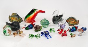Assorted art glass animal ornaments including frogs, fish, ducks and snail, also including mushrooms and egg ornaments, 20th century, (20 items), the largest 10cm high