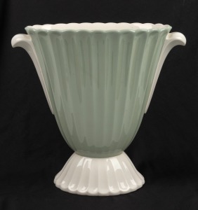 COPELAND SPODE sage green and cream English porcelain Art Deco vase, green factory mark to base, 25cm high