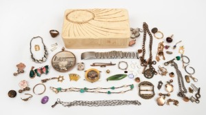Assorted jewellery, cufflinks, studs, watch, etc, including 9ct gold and silver, photo pendant&nbsp;and pocket watch keys, (qty)