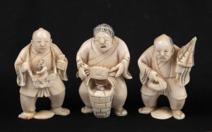 Three vintage Japanese carved ivory figural netsukes, 20th century, the largest 6cm high