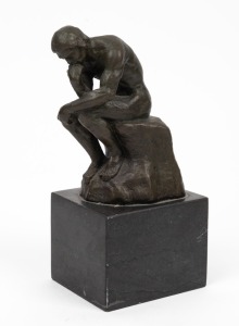 (After) AUGUSTE RODIN, "Thinker" statue, cast bronze on black marble base, ​​​​​​​19.5cm high overall