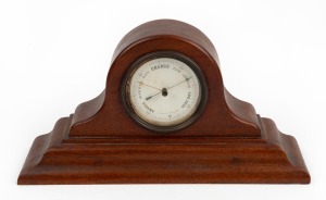 An antique desk barometer in walnut case, 19th century, 13cm high, 26cm wide, 13cm deep