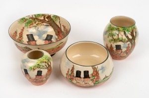 ROYAL DOULTON "Zunday Zmocks" English porcelain bowls and vases, 20th century, (4 items), factory mark to base, the larger vase 13.5cm high