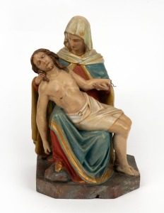 A vintage Continental carved wood and polychrome&nbsp;figural group of Mary and Jesus, 20th century, 33cm high