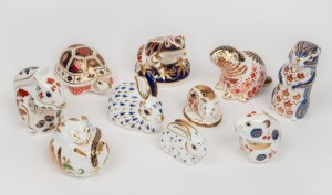 ROYAL CROWN DERBY group of ten porcelain animal ornaments including frog, beaver, otter, pig, turtle, rabbit, squirrel etc., factory marks and buttons to base, the largest 10cm high