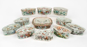 Eleven assorted Chinese porcelain cricket boxes, late Qing to Republic Period, the largest 15cm wide