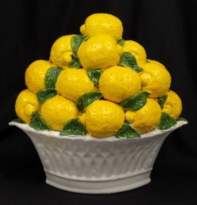 A vintage Italian porcelain lemon display, mid 20th century, 32cm high