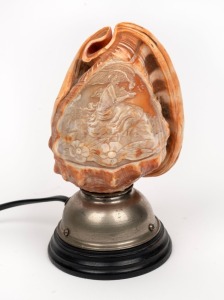 An antique Italian shell cameo, converted to a table lamp, ​​​​​​​17cm high overall