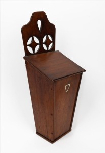 An antique folk art walnut candle box inlaid with bone heart, 19th century, ​​​​​​​47cm high