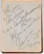 ERNIE BROMLEY'S AUTOGRAPH BOOK A small, tartan covered autograph book, signed by Bromley to the front page and subsequently by many famous cricketers of his day: noted the New South Wales XI of 1934&nbsp; (Oldfield, Fingleton, Chipperfield, Kippax, Brown, Hill - 11