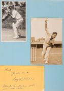 ENGLISH & AUSTRALIAN CRICKETERS: A collection of autographed photographs, cuttings, cards, etc., in an album, including Len Hutton, Denis Compton, John Murray, Norman Yardley, Bill Edrich, Geoff Boycott, Fred Trueman, Jack Iverson, Ray Lindwall, John Glee - 9