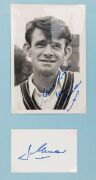 ENGLISH & AUSTRALIAN CRICKETERS: A collection of autographed photographs, cuttings, cards, etc., in an album, including Len Hutton, Denis Compton, John Murray, Norman Yardley, Bill Edrich, Geoff Boycott, Fred Trueman, Jack Iverson, Ray Lindwall, John Glee - 10