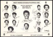 WEST INDIES TEAM SHEETS: 1974 (unofficial) with Kanhai, Gibbs, Julien, Sobers and Murray; 1976 (Official) to the UK, with Lloyd, Murray, Greenidge, Holding and Richards; 1983 (Official) to South Africa, with Rowe, Greenidge, Julien, Murray and Stephenson; - 5