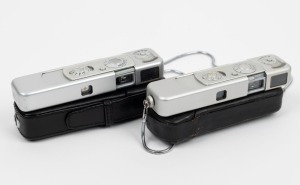 MINOX: Two c. 1960s chrome-body Minox B subminiature cameras [#648552 & #907406], one of which with uncommon 'BB' engraving on rear, both in leather case. (2 cameras)