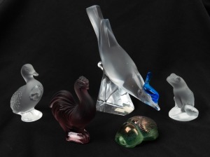 LALIQUE group of five assorted French glass animal ornaments, all engraved "Lalique, France", the largest 12cm high