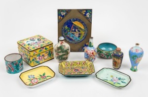 BEIJING ENAMEL box, dishes, scent bottles, napkin rings, etc., (11 items), the box 8cm wide