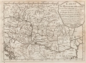 CARTE DU ROYAUME De HONGRIE: Antique map of the Kingdom of Hungary and Transylvania, circa 1740s, framed and glazed 23 x 41cm, 45 x 51cm overall