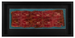 Nazca Peruvian textile, Pre-Columbian, framed and mounted, 17 x 48cm, 32 x 65cm overall