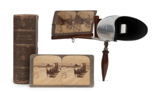 UNDERWOOD & UNDERWOOD: Complete set of thirty numbered "Yellowstone National Park" stereo cards in maker's box, c. 1905, together with matching Underwood & Underwood stereoscope.