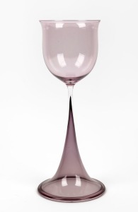 ORREFORS vintage Swedish pink glass goblet, mid 20th century, engraved "Orrefors Expo. N.U. 314-57", 30.5cm high