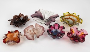 Seven assorted Murano glass bowls including&nbsp;silver and gold foil inclusions, 20th century, the largest 28cm wide