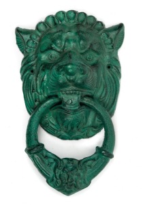 A Medieval style cast metal lion mask door knocker, 20th century, 31cm high