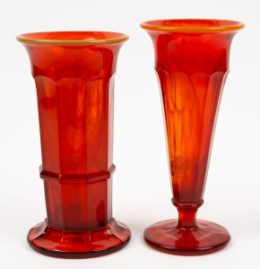 Two Art Deco Davidsons&nbsp;orange cloud glass vases, circa 1930, the largest 22cm high