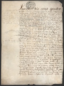 FRENCH HISTORICAL INTEREST: A financial contract written on vellum dated October 24th 1648, detailing an annuity of 17 French pounds to be paid to royal accountant Jean Jurain in the city of Dijon, with official stamp of the government of Dijon and later 