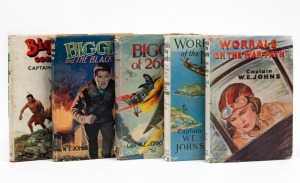 Captain W.E. JOHNS: "Worrals on the War-Path" (1943) and "Worrals of the Islands" (1945), both Hodder & Stoughton 1st editions with d/js; together with3 different Biggles books, also with d/js. (5).