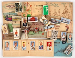 CIGARETTE CARDS: An accumulation of cards, some in original albumns of issue, mostly from the 1930s. Themes include cricket, soccrer, military, cars, aeroplanes etc. Inspection will reward. (qty).