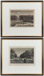 Two antique French engravings, I.) Le Tapis Vert, de Versailles, II.) Veu du Jardin...;, 27 x 34cm each overall